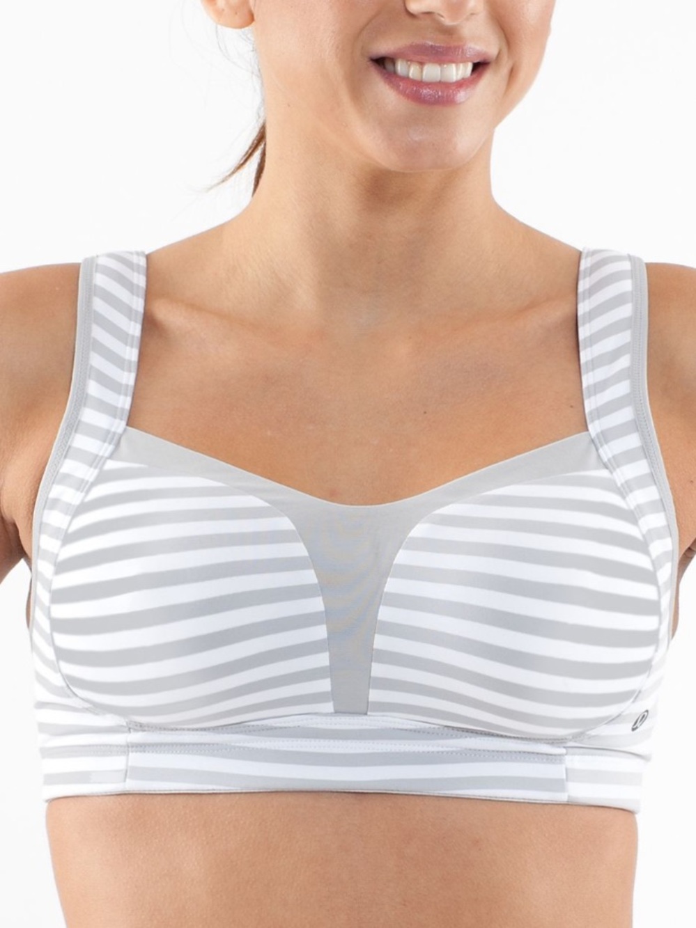 Lululemon Ta Ta Tamer II Silver Spoon White Narrow Bold Multi Stripe Sports Bra